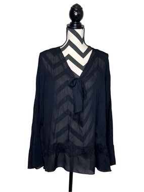Whimsigoth Witchy Sheer Bell-Sleeve Lace Blouse Sz 1X